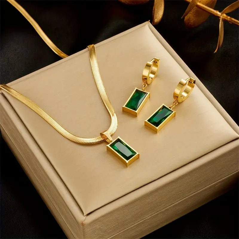 Conjunto de Joyería Esmeralda Sublime