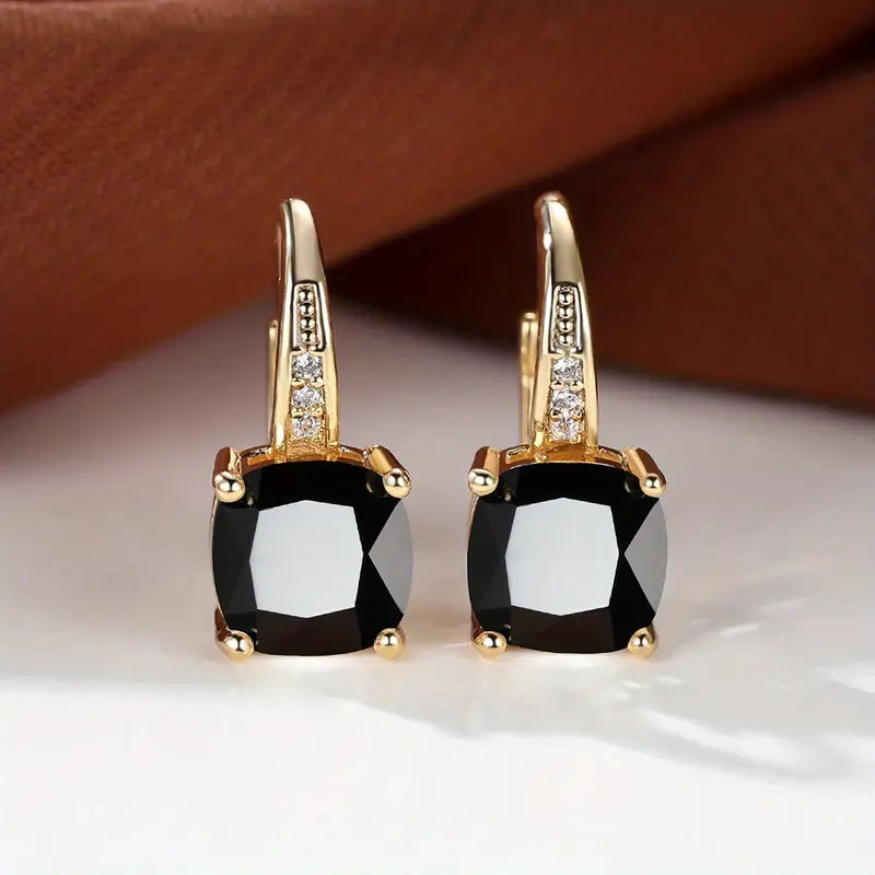 Pendientes Argolla Dorada Piedra Mística