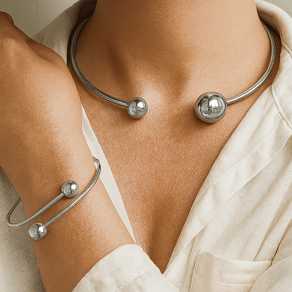 Conjunto Collar & Pulsera Cuff Esferas | Oro