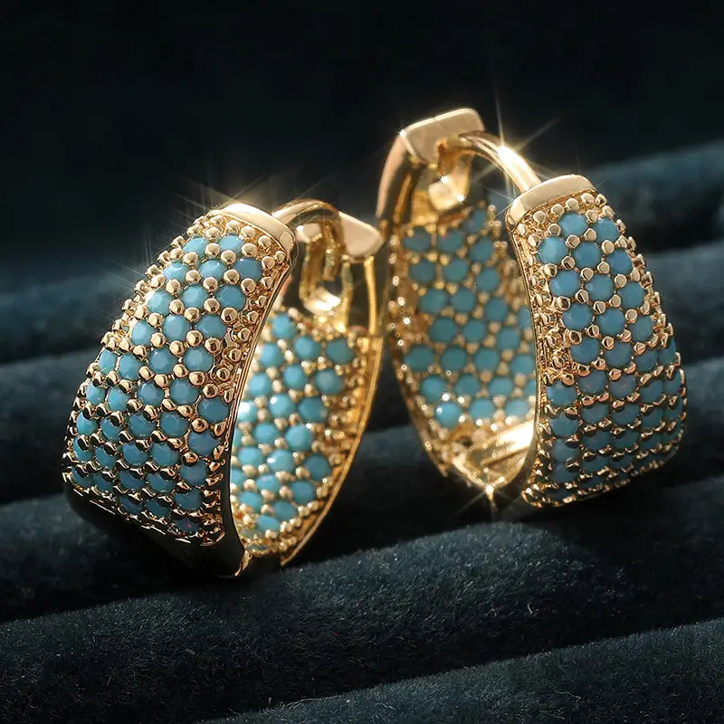 Pendientes Argolla Dorada Turquesa | Oro