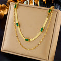 Dubbele Gouden Halsketting met Vintage Smaragd